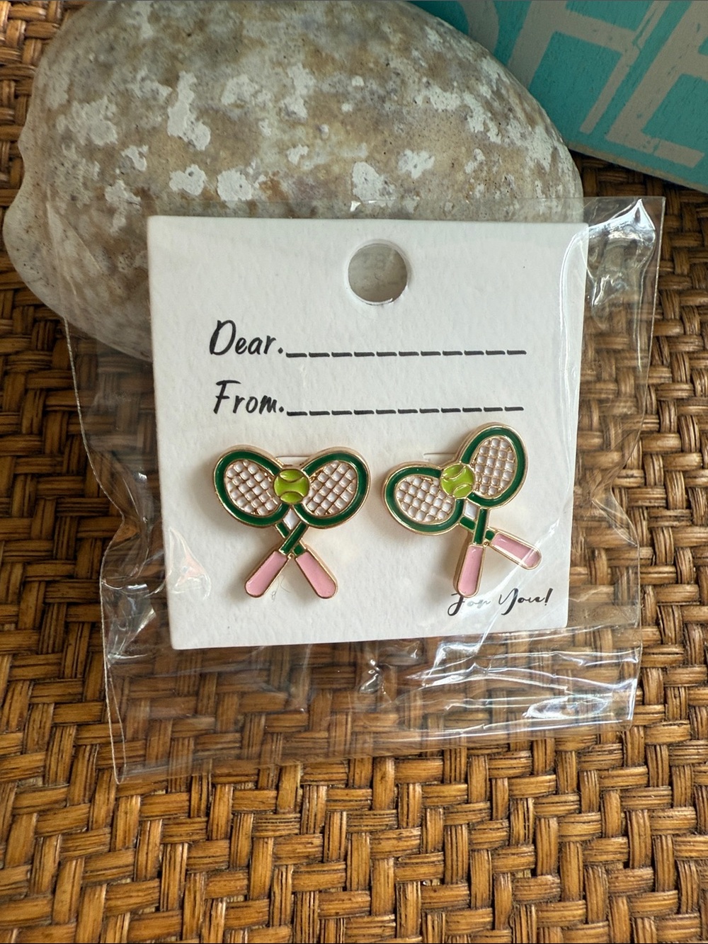 Tennis Racket & Ball Enamel Earrings in Green and Pink - Picture 5 of 6